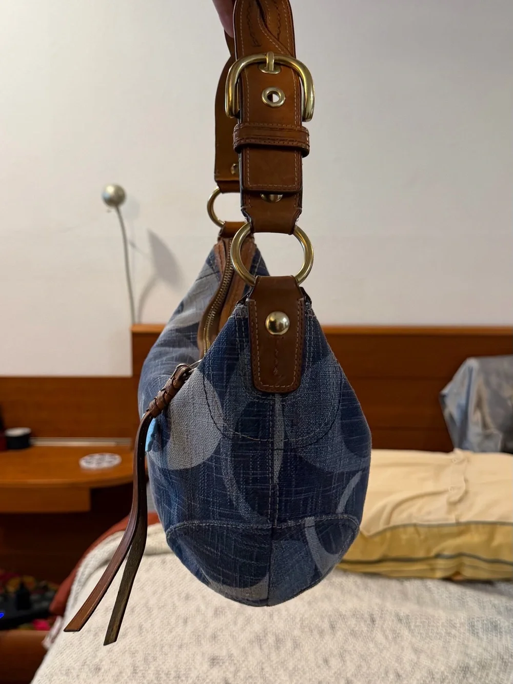 Coach Denim Signature Hobo Shoulder Bag in Blue Denim